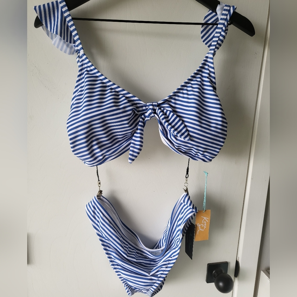 Kona Sol Stripped Womens Swim Set Size L/XL